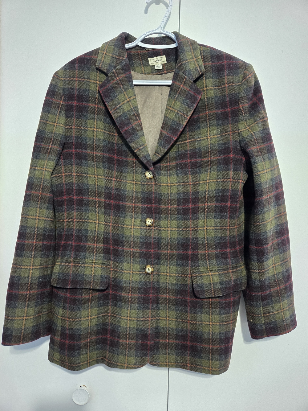 L.L. Bean Wool Cashmere Plaid Blazer Jacket Women’s 12R Classic Preppy Fall